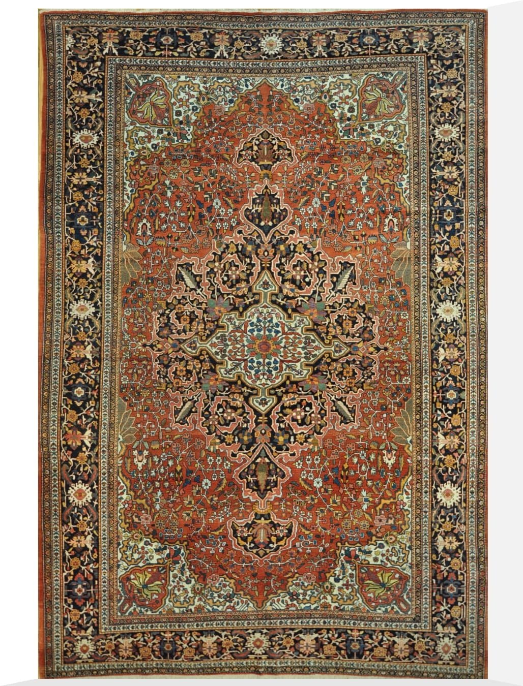 9′ x 13′ Terracotta Fine Hand-Knotted Persian Sarouk Farahan Rug – Traditional Wool