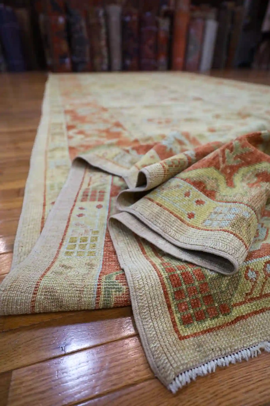 9′ x 25′ Beige Fine Hand-Knotted Turkish Oushak Runner Rug – Vintage Wool