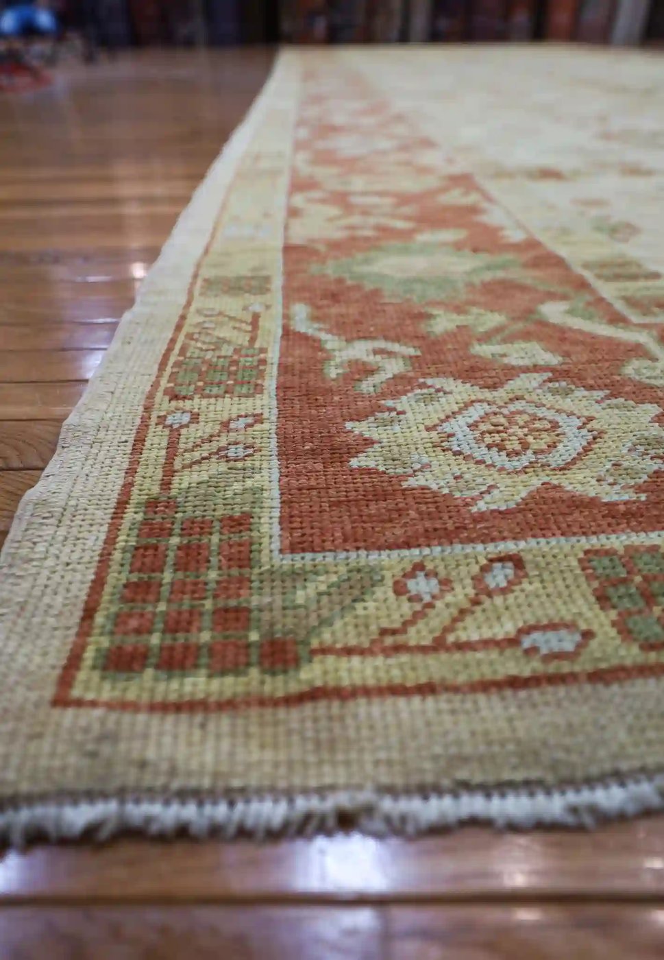 9′ x 25′ Beige Fine Hand-Knotted Turkish Oushak Runner Rug – Vintage Wool