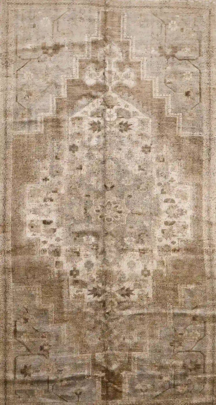 7′ x 11′ Beige Fine Hand-Knotted Turkish Oushak Rug – Vintage Wool