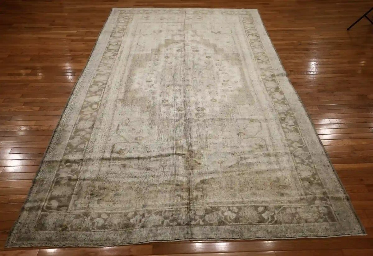 7′ x 11′ Beige Fine Hand-Knotted Turkish Oushak Rug – Vintage Wool