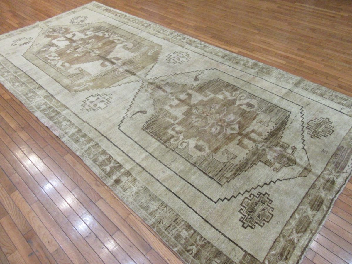 7′ x 14′ Beige Fine Hand-Knotted Turkish Anatolian Rug – Vintage Antique Washed Wool