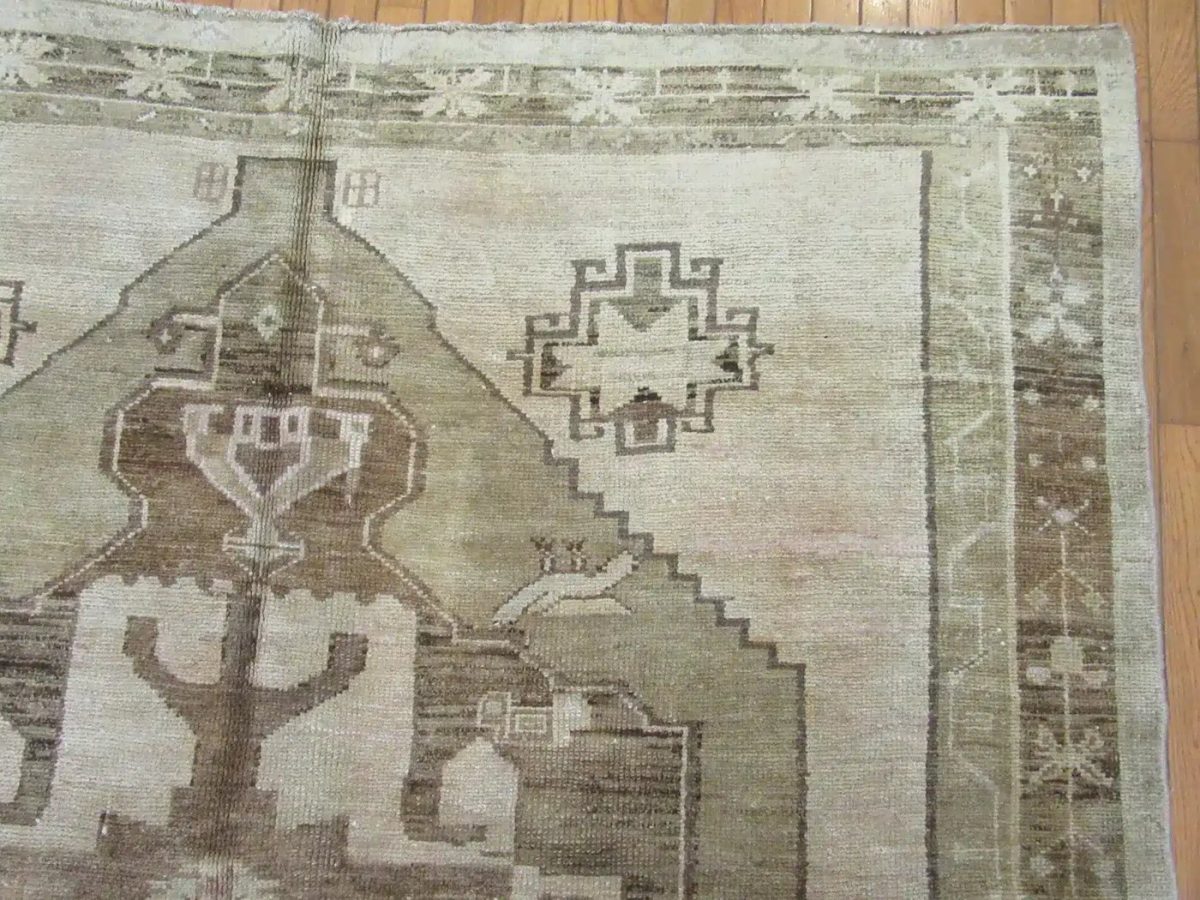 7′ x 14′ Beige Fine Hand-Knotted Turkish Anatolian Rug – Vintage Antique Washed Wool