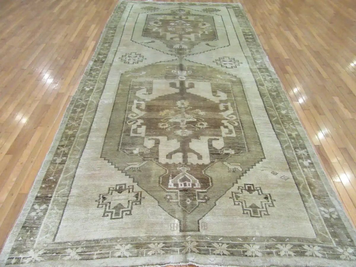7′ x 14′ Beige Fine Hand-Knotted Turkish Anatolian Rug – Vintage Antique Washed Wool