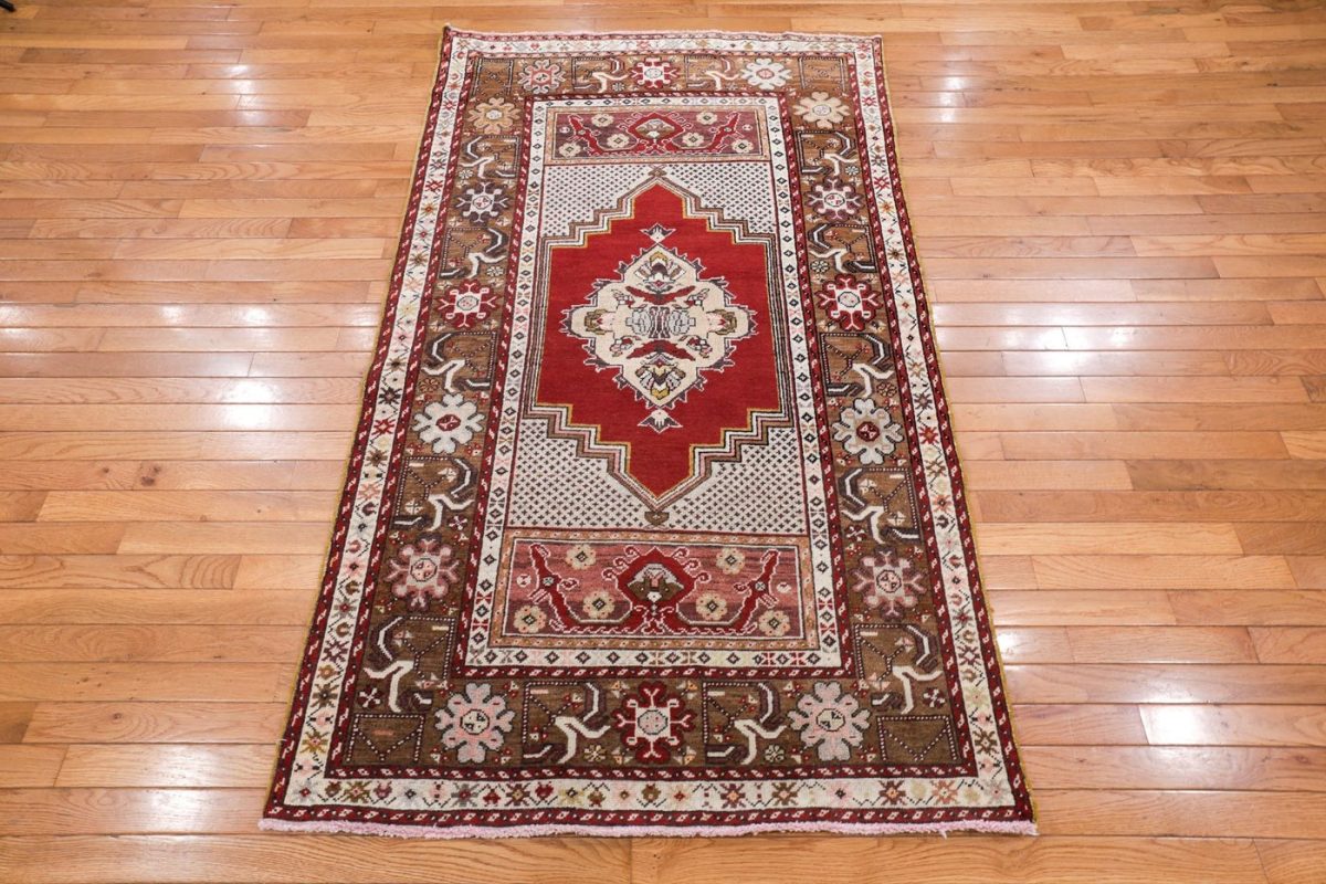 4′ x 6′ Red Fine Hand-Knotted Turkish Oushak Rug – Traditional Wool