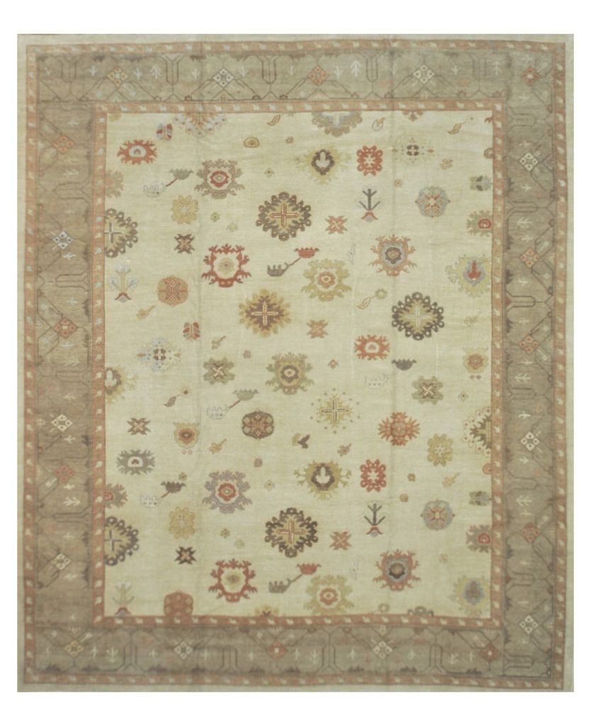 13′ x 16′ Ivory Fine Hand-Knotted Turkish Oushak Rug – Transitional Wool