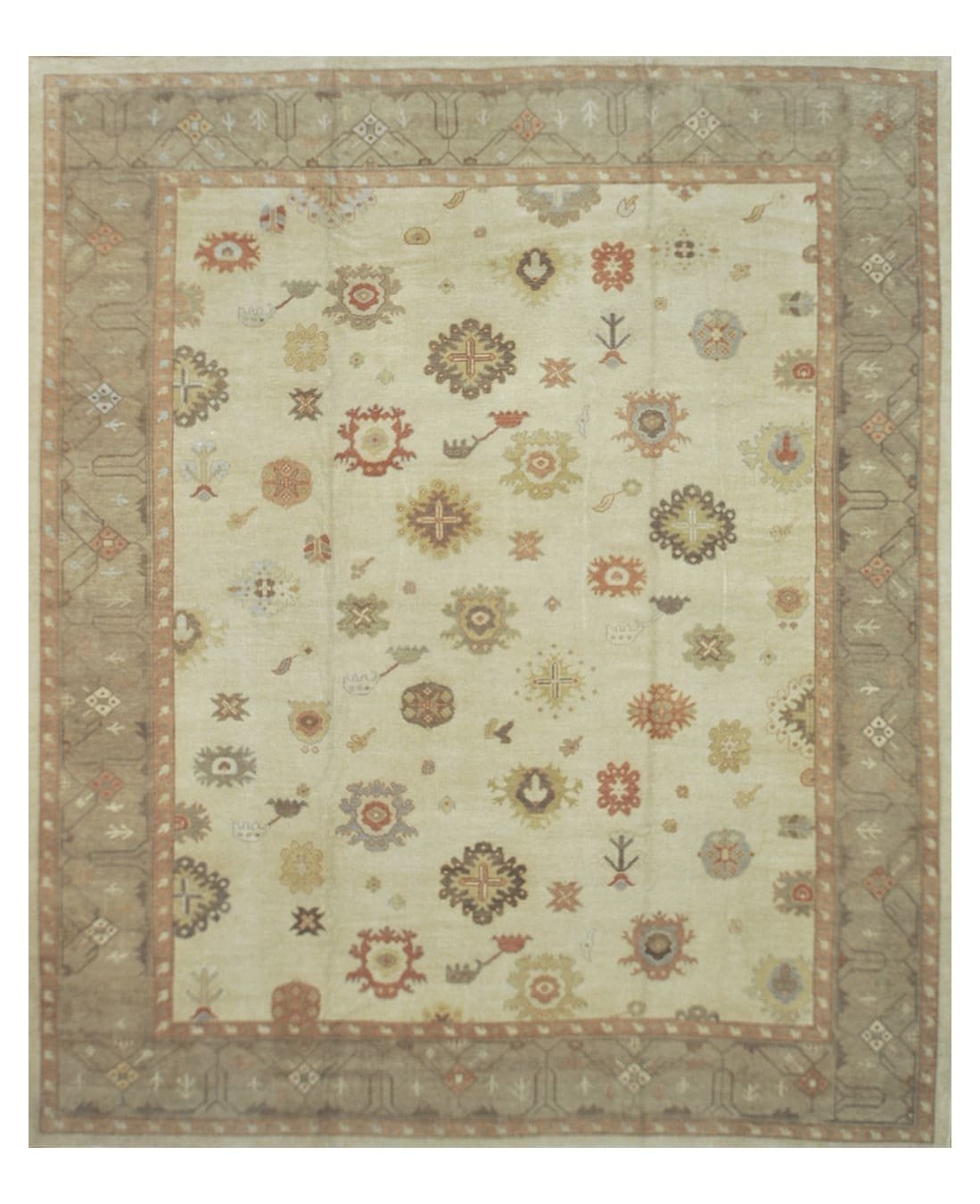 13′ x 16′ Ivory Fine Hand-Knotted Turkish Oushak Rug – Transitional Wool