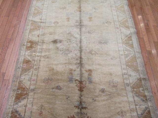 5′ x 14′ Muted Sage and Gold Hand-Knotted Vintage Turkish Oushak Runner – Traditional Wool
