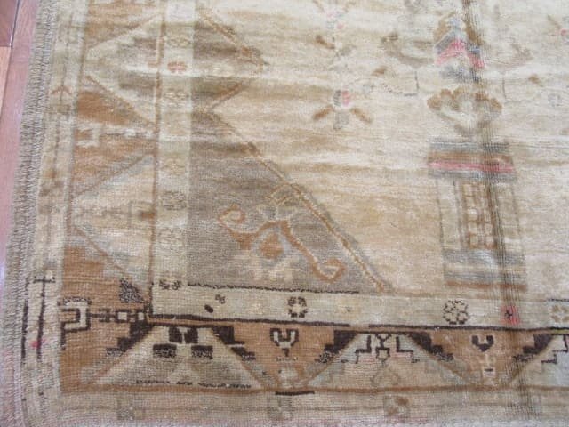 5′ x 14′ Muted Sage and Gold Hand-Knotted Vintage Turkish Oushak Runner – Traditional Wool