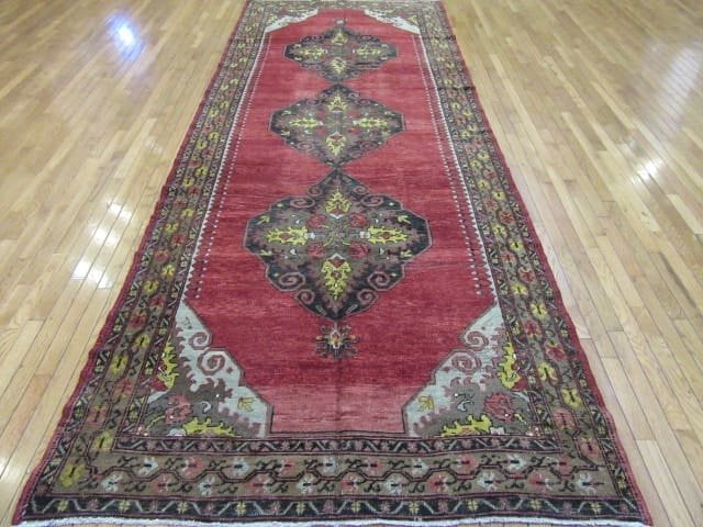 5′ x 13′ Turkish Oushak Red Vintage Rug Traditional Wool