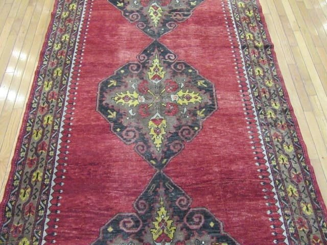 5′ x 13′ Turkish Oushak Red Vintage Rug Traditional Wool