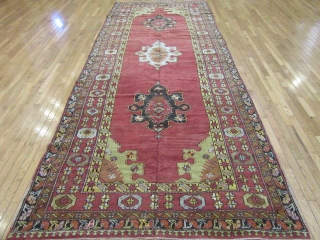 5′ x 13′ Turkish Oushak Red Vintage Rug Traditional Wool