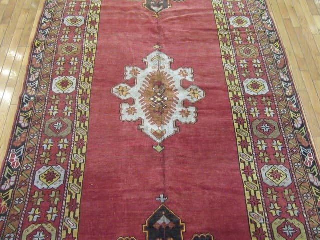 5′ x 13′ Turkish Oushak Red Vintage Rug Traditional Wool