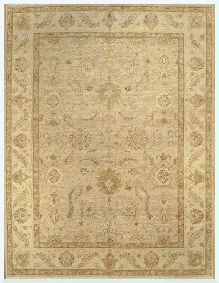 9′ x 12′ Beige Fine Hand-Knotted Indian Oushak Design Rug – Transitional Wool