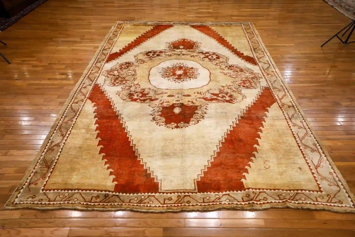 8′ x 11′ Beige Fine Hand-Knotted Turkish Oushak Rug – Vintage Wool