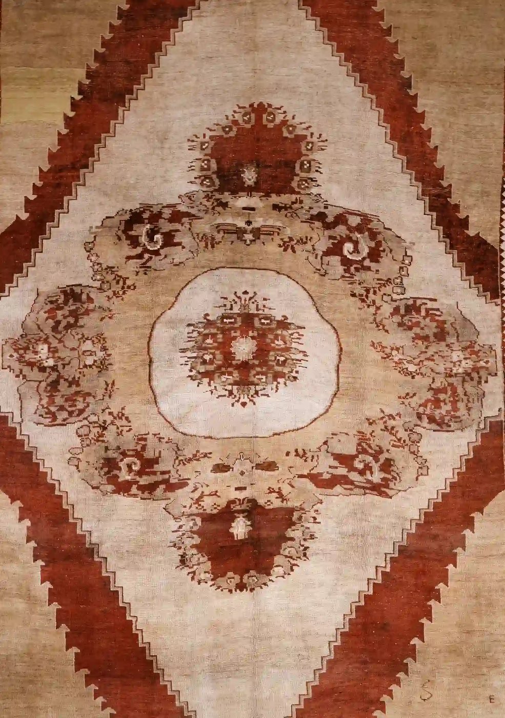 8′ x 11′ Beige Fine Hand-Knotted Turkish Oushak Rug – Vintage Wool
