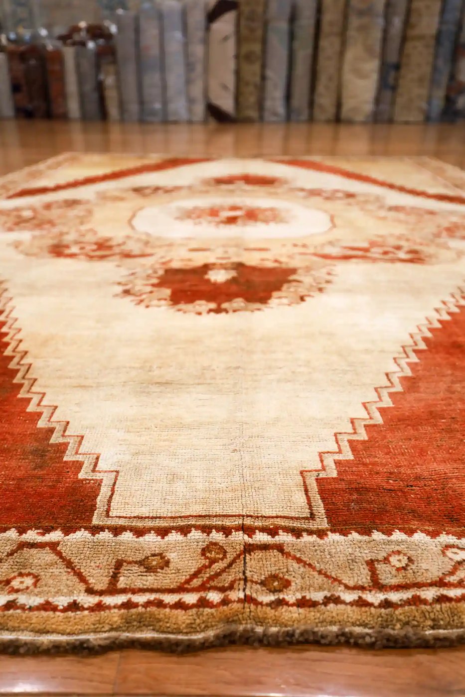 8′ x 11′ Beige Fine Hand-Knotted Turkish Oushak Rug – Vintage Wool