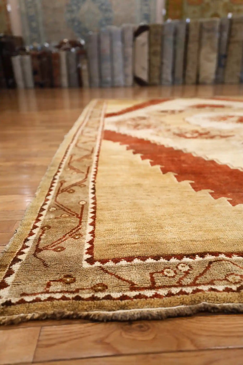 8′ x 11′ Beige Fine Hand-Knotted Turkish Oushak Rug – Vintage Wool