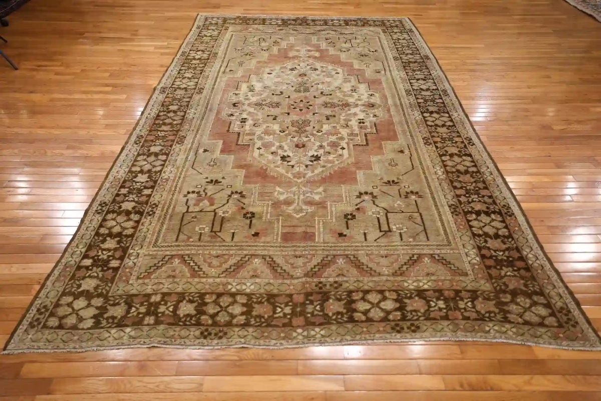 7′ x 12′ Beige Fine Hand-Knotted Turkish Oushak Rug – Vintage Wool
