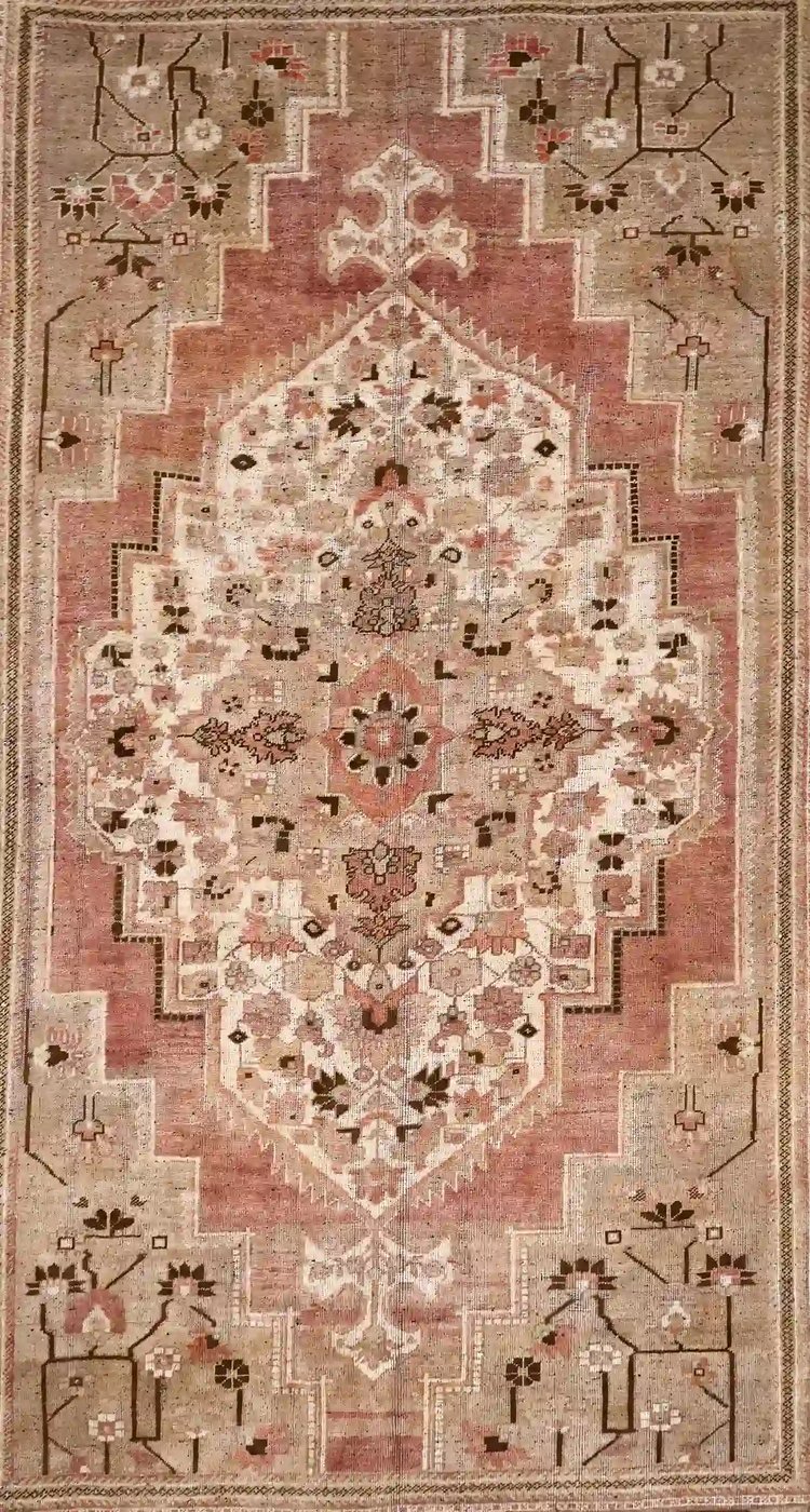 7′ x 12′ Beige Fine Hand-Knotted Turkish Oushak Rug – Vintage Wool