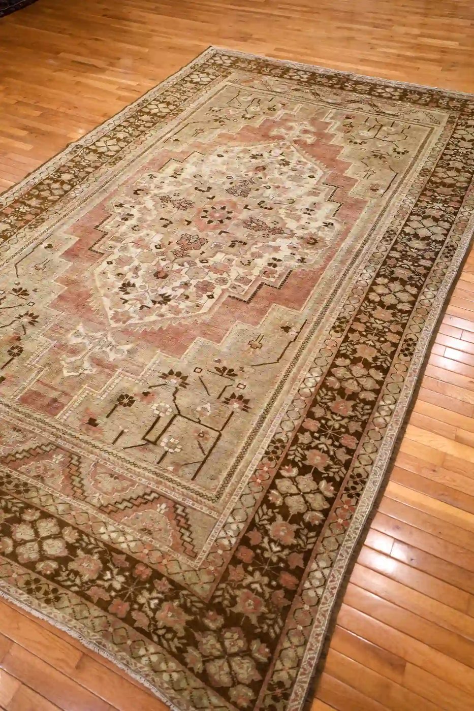 7′ x 12′ Beige Fine Hand-Knotted Turkish Oushak Rug – Vintage Wool