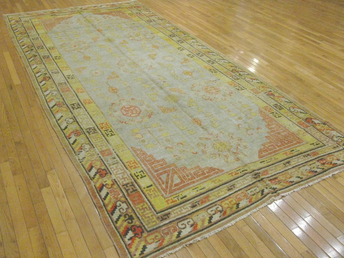 6′ x 13′ Gray Fine Hand-Knotted Khotan Rug – Transitional Wool