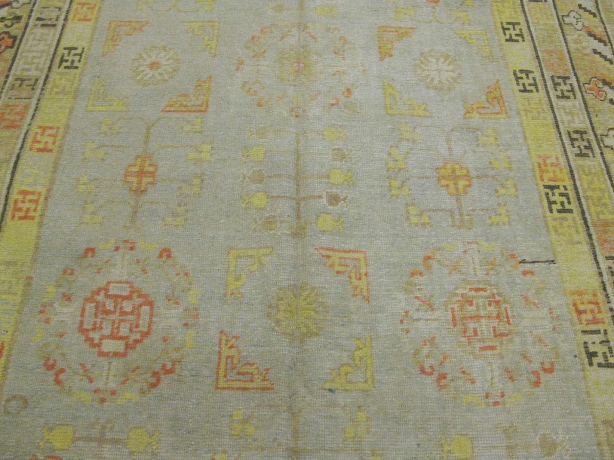 6′ x 13′ Gray Fine Hand-Knotted Khotan Rug – Transitional Wool