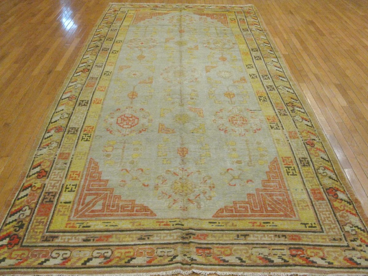 6′ x 13′ Gray Fine Hand-Knotted Khotan Rug – Transitional Wool