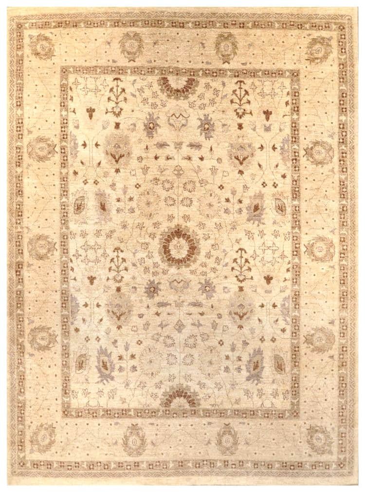 9′ x 12′ Ivory Fine Hand-Knotted Pakistani Oriental Rug – Transitional Wool