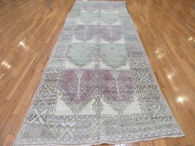 5′ x 14′ Turkish Gray Vintage Tribal Runner Rug – Hand-Knotted Wool