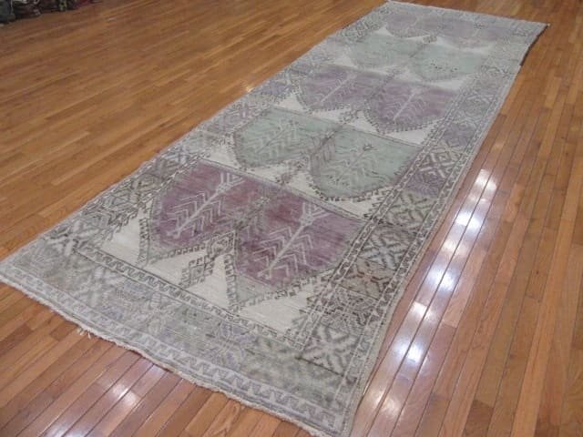 5′ x 14′ Turkish Gray Vintage Tribal Runner Rug – Hand-Knotted Wool
