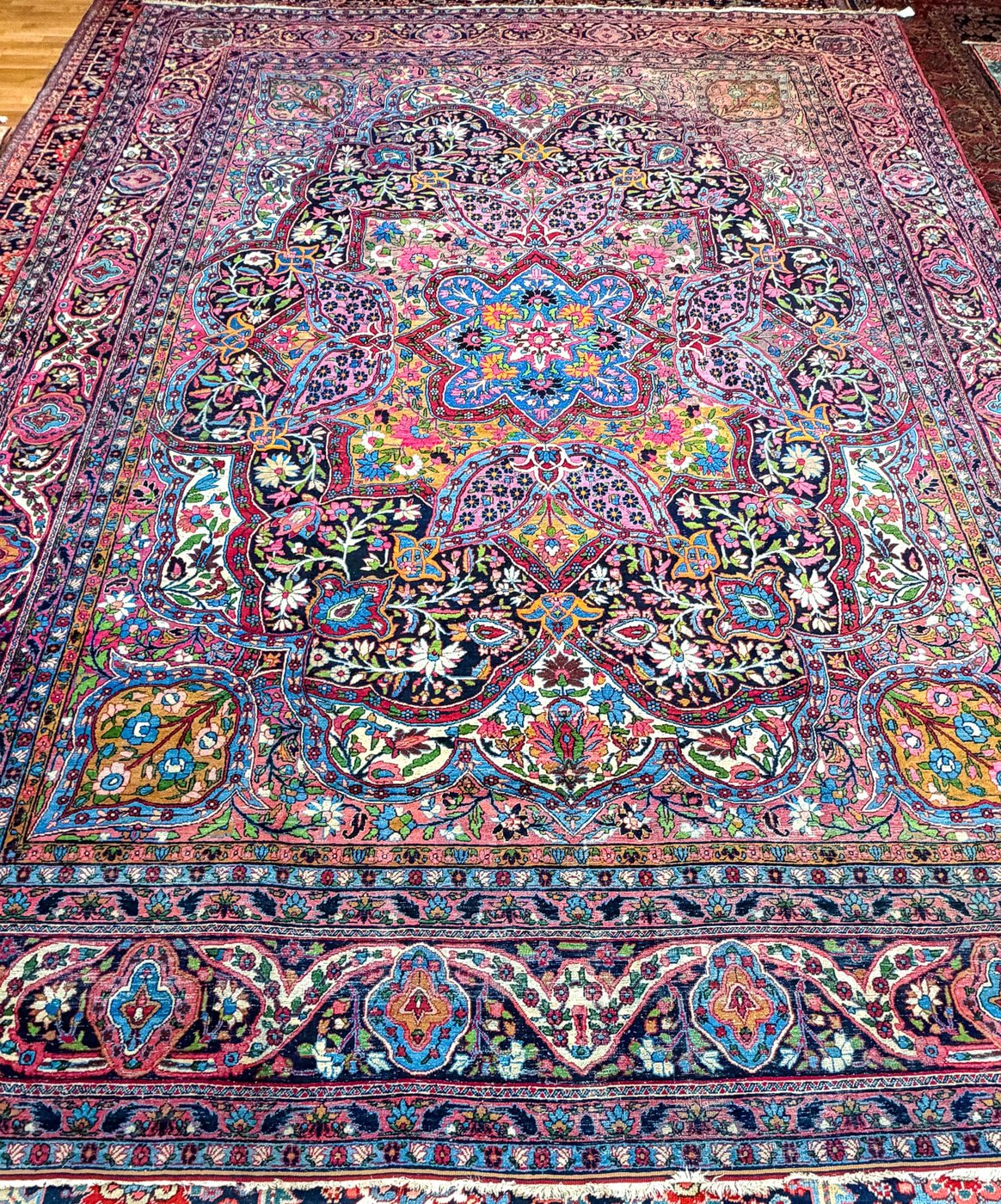 12′ x 15′ Jewel-Toned Hand-Knotted Semi-Antique Persian Yazd Rug – Masterpiece Fine Wool