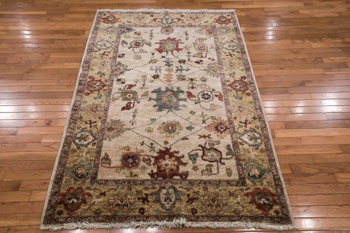 4′ x 6′ Beige Fine Hand-Knotted Pakistan Sultanabad Rug – Traditional Wool