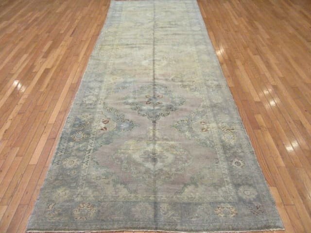 5′ x 12′ Vintage Turkish Oushak Soft Green Runner Rug – Hand-Knotted Wool