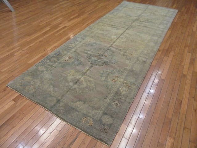 5′ x 12′ Vintage Turkish Oushak Soft Green Runner Rug – Hand-Knotted Wool