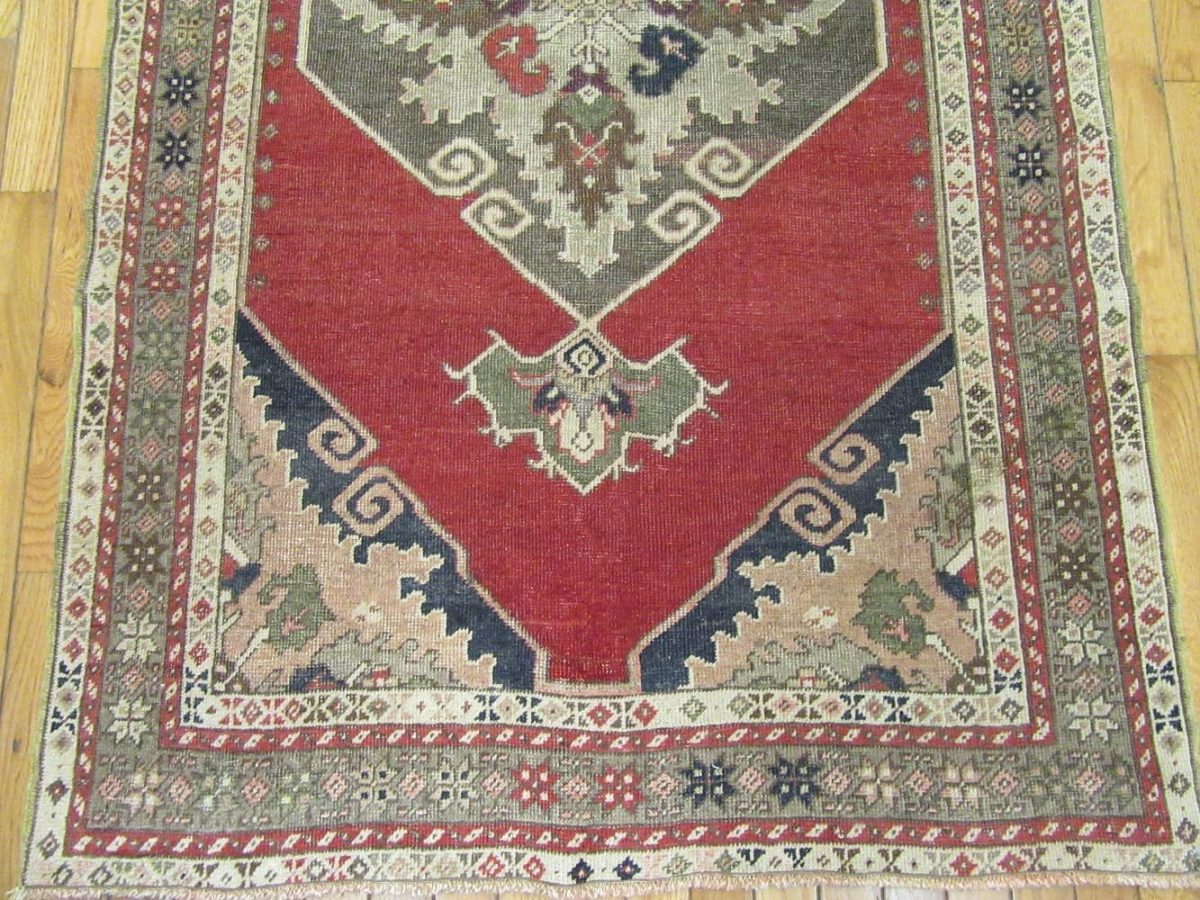 4′ x 11′ Vintage Turkish Oushak Red Vintage Runner Rug – Traditional Hand-Knotted Wool