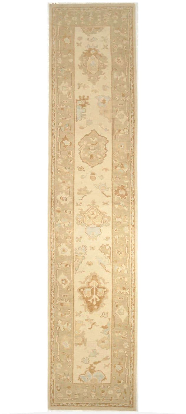 3′ x 13′ Ivory Fine Hand-Knotted Turkish Runner Rug – Transitional Wool