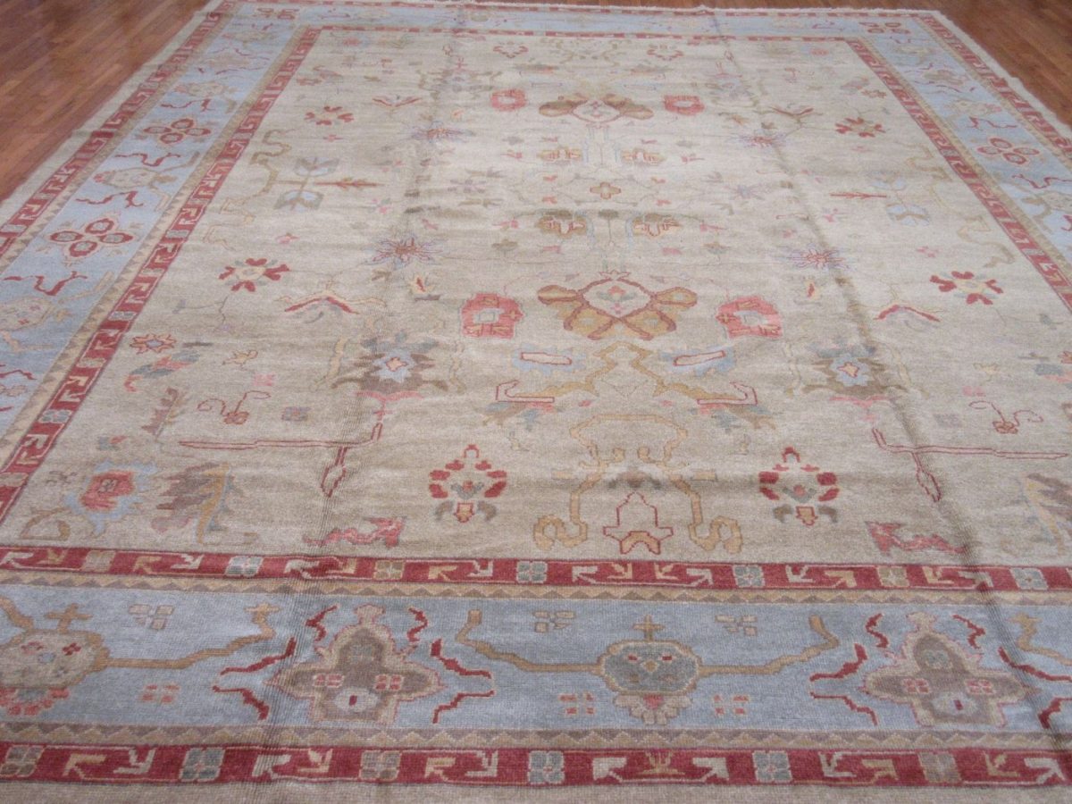 13′ x 16′ Turkish Ivory Oushak Rug – Vintage Hand-Knotted Wool