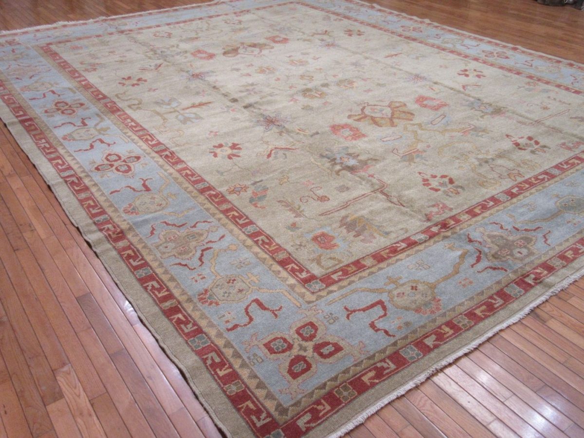 13′ x 16′ Turkish Ivory Oushak Rug – Vintage Hand-Knotted Wool