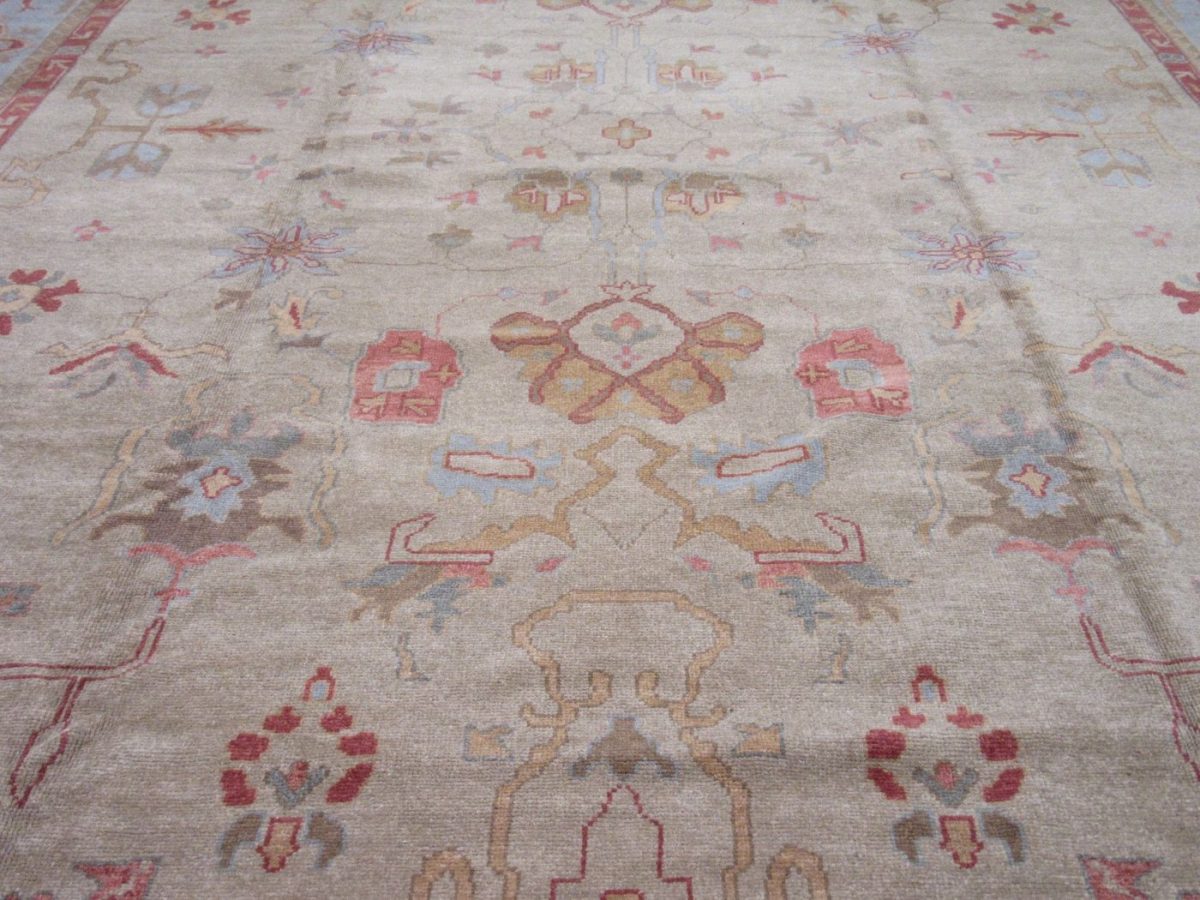13′ x 16′ Turkish Ivory Oushak Rug – Vintage Hand-Knotted Wool