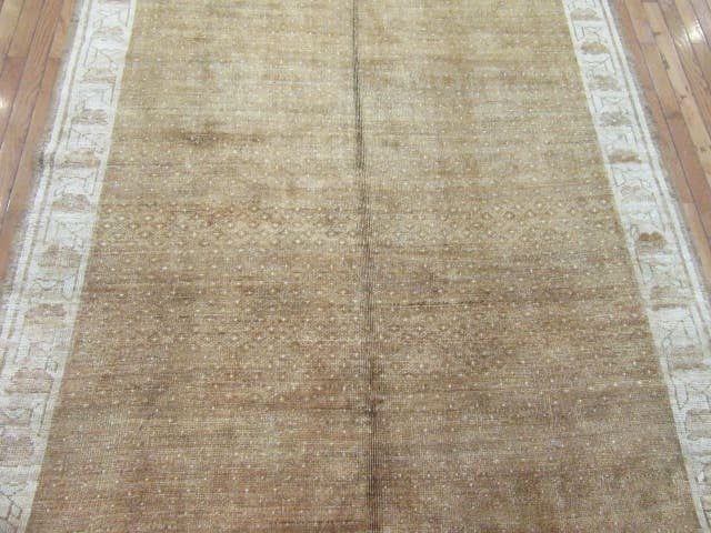 6′ x 11′ Camel and Sage Hand-Knotted Vintage Turkish Anatolian Oushak Rug – Transitional Wool