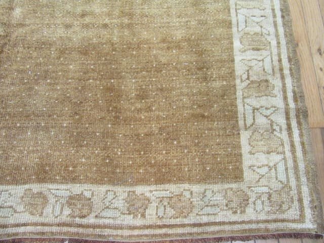 6′ x 11′ Camel and Sage Hand-Knotted Vintage Turkish Anatolian Oushak Rug – Transitional Wool