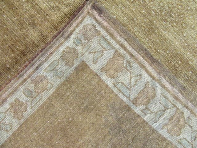 6′ x 11′ Camel and Sage Hand-Knotted Vintage Turkish Anatolian Oushak Rug – Transitional Wool