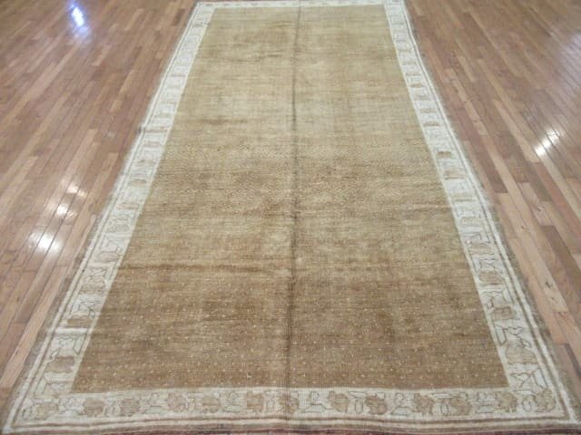 6′ x 11′ Camel and Sage Hand-Knotted Vintage Turkish Anatolian Oushak Rug – Transitional Wool