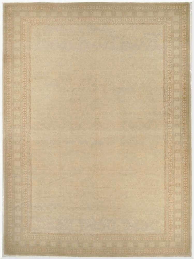 10′ x 14′ Beige Fine Hand-Knotted Khotan Design Rug – Transitional Wool