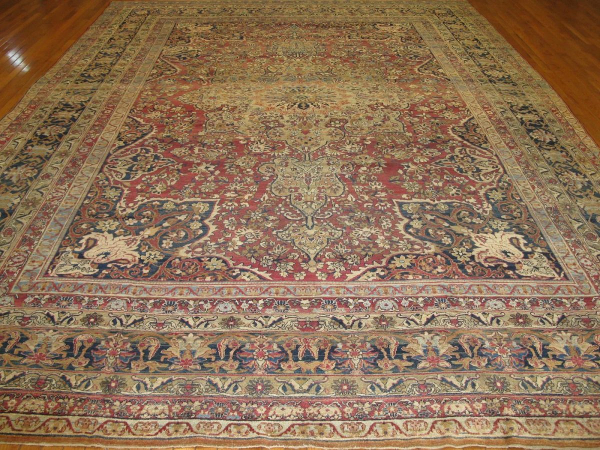 10′ x 15′ Persian Red Lavar Kerman Rug – Late 19th Century Hand-Knotted Wool