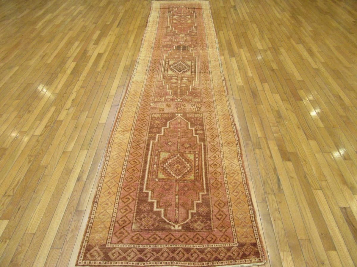 3′ x 14′ Turkish Oushak Rust Brown Vintage Runner Rug – Hand-Knotted Wool