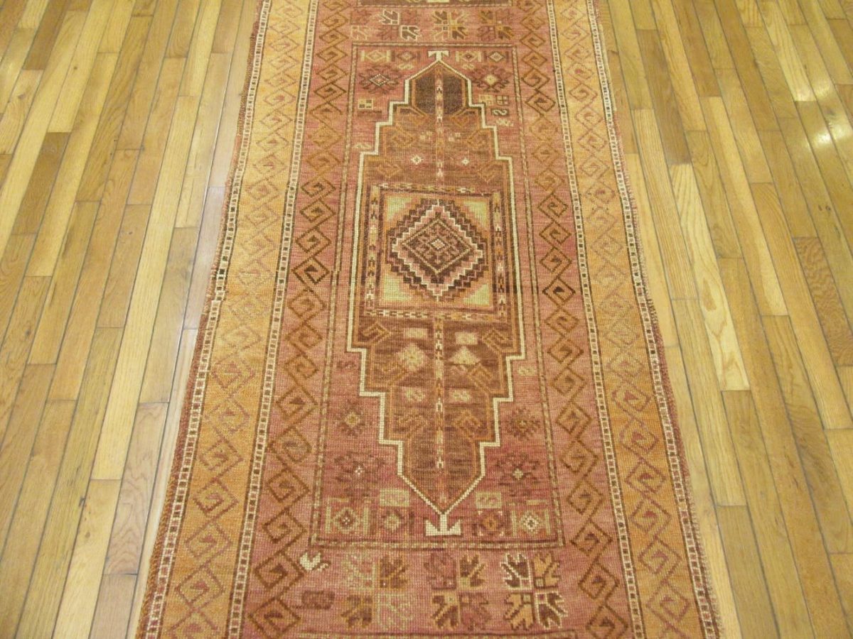 3′ x 14′ Turkish Oushak Rust Brown Vintage Runner Rug – Hand-Knotted Wool