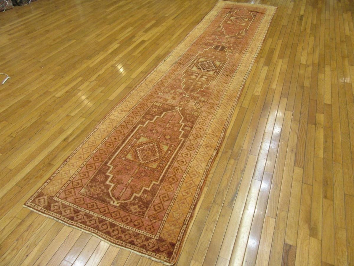 3′ x 14′ Turkish Oushak Rust Brown Vintage Runner Rug – Hand-Knotted Wool