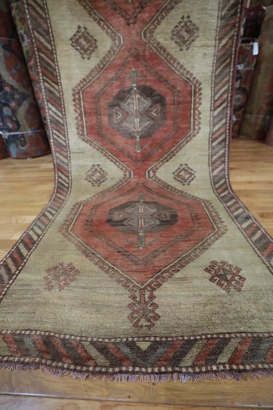 3′ x 13′ Beige Fine Hand-Knotted Vintage Turkish Oushak Runner – Traditional Wool